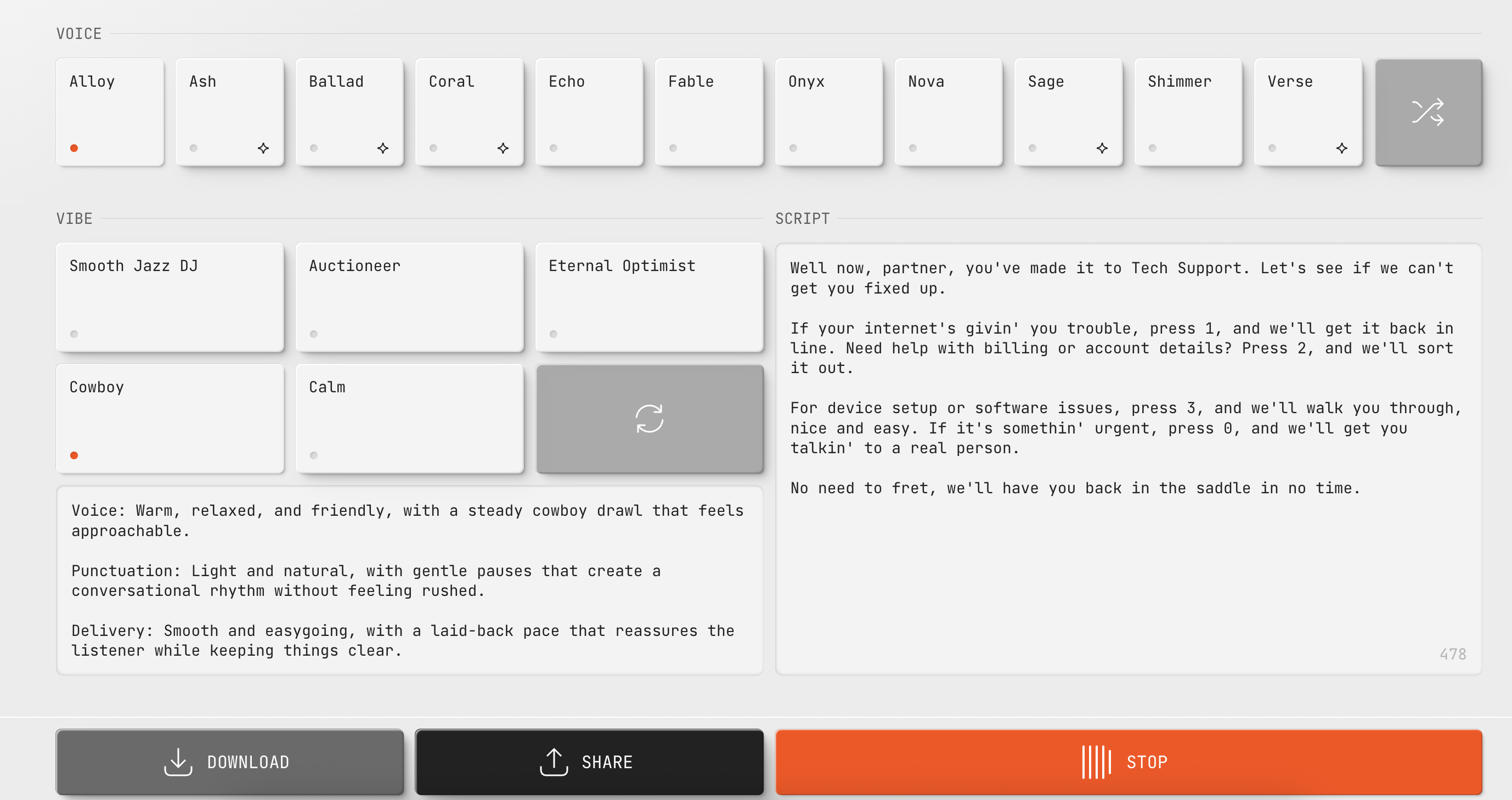 The screenshot of the OpenAI TTS model settings