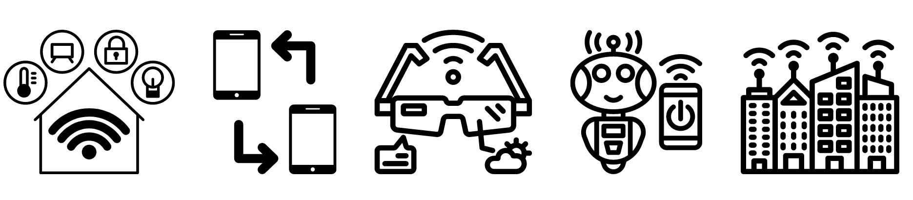 One line of icons picturing the smart machines